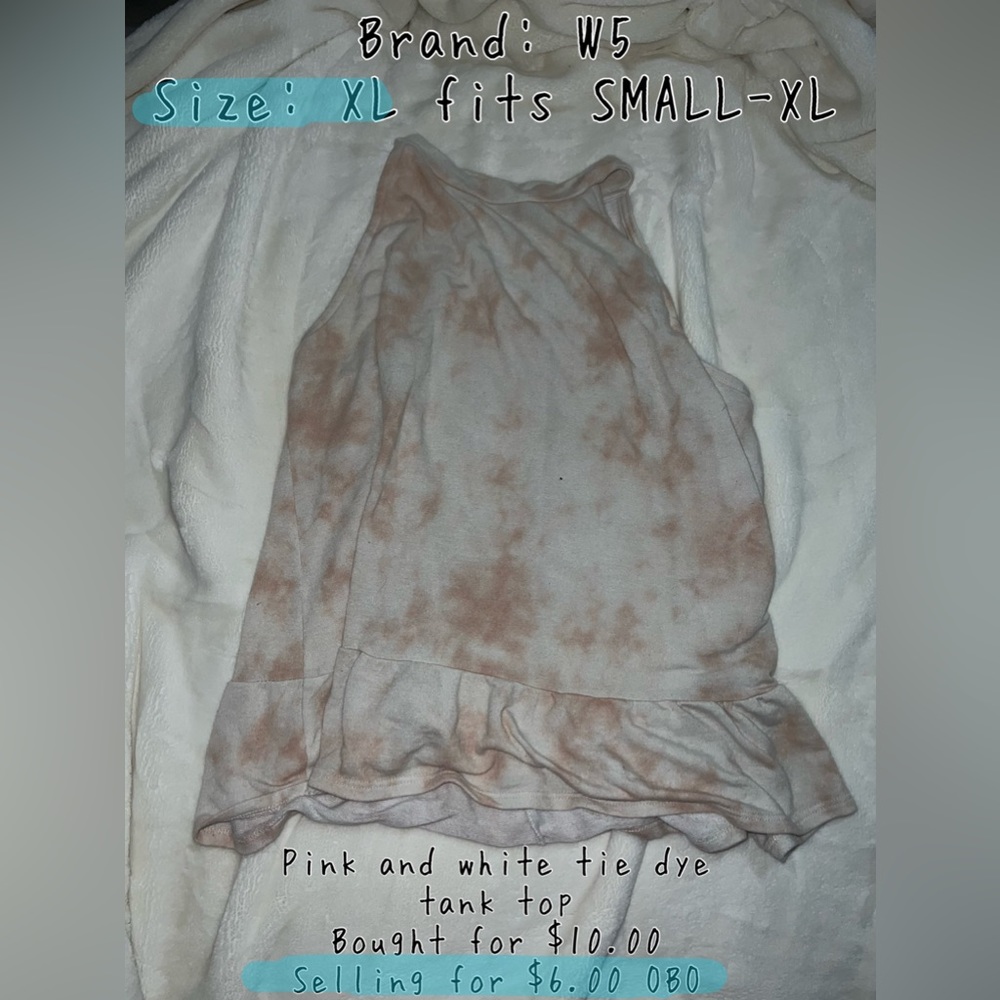 Pink and white tie dye tank top